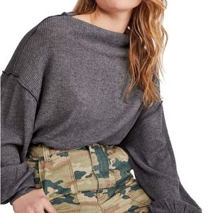 We the Free oversized charcoal gray ribbed boatneck top. Size XS